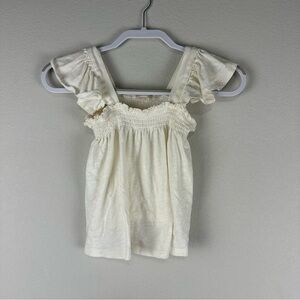 Crewcuts Girls Off White Cream Ruffle Sleeve Tee Shirt Size Large 10-11